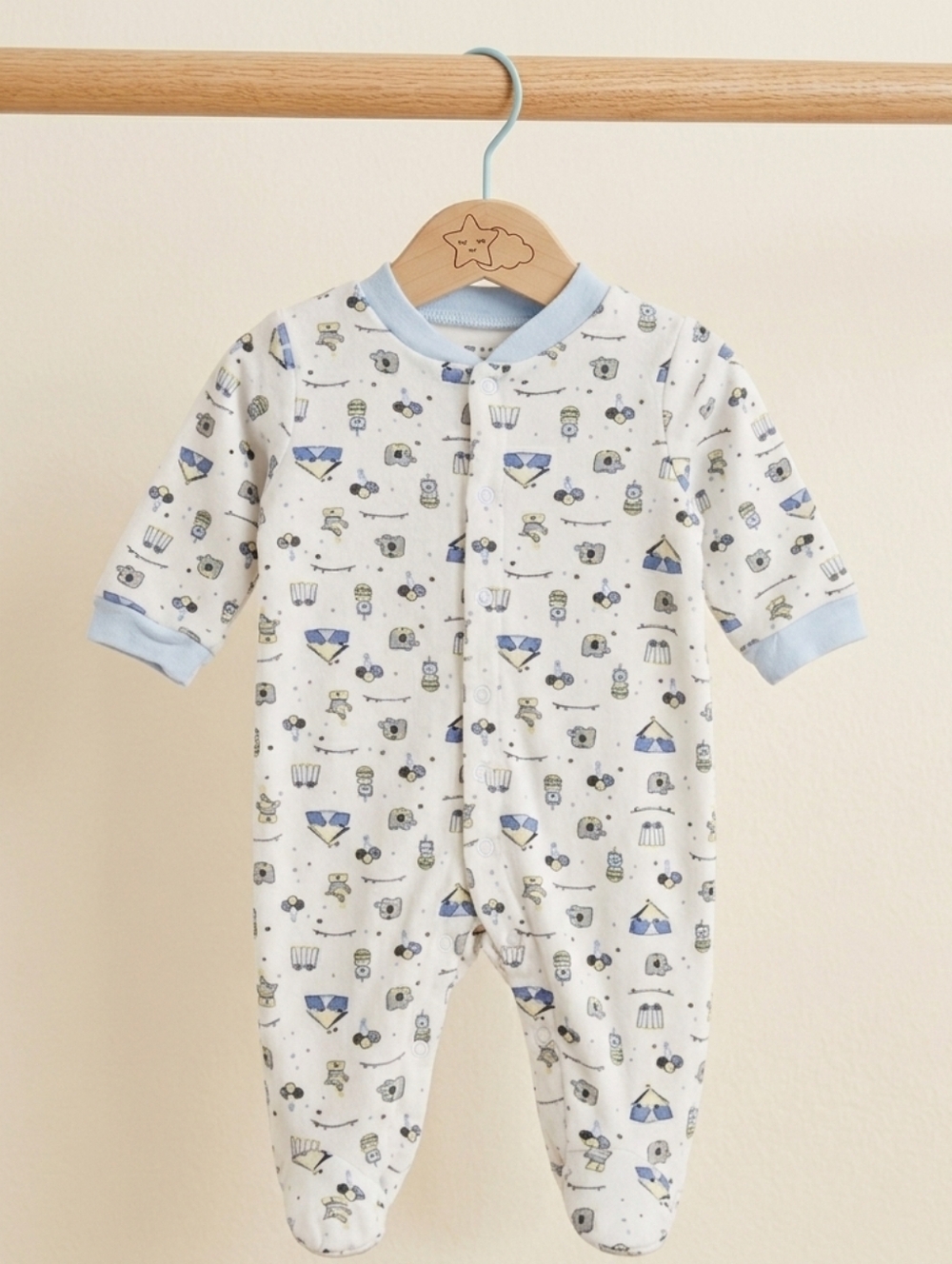 Sandy & Simon Baby Boys Circus Print Long Sleeve Footie Size 0-3M